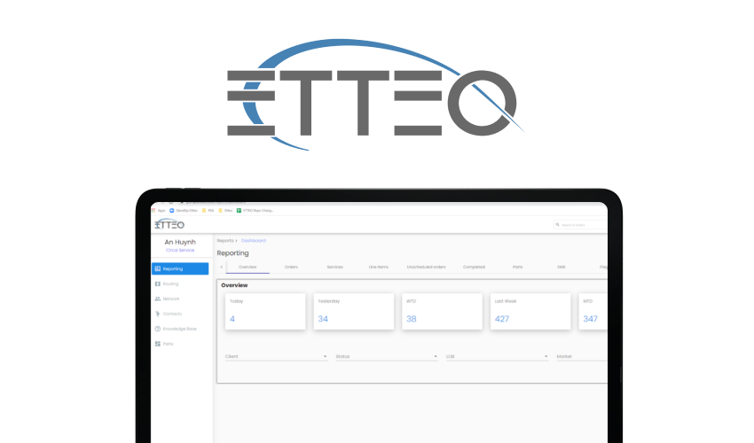 Dashbaord of ETTEO - order and field management platform